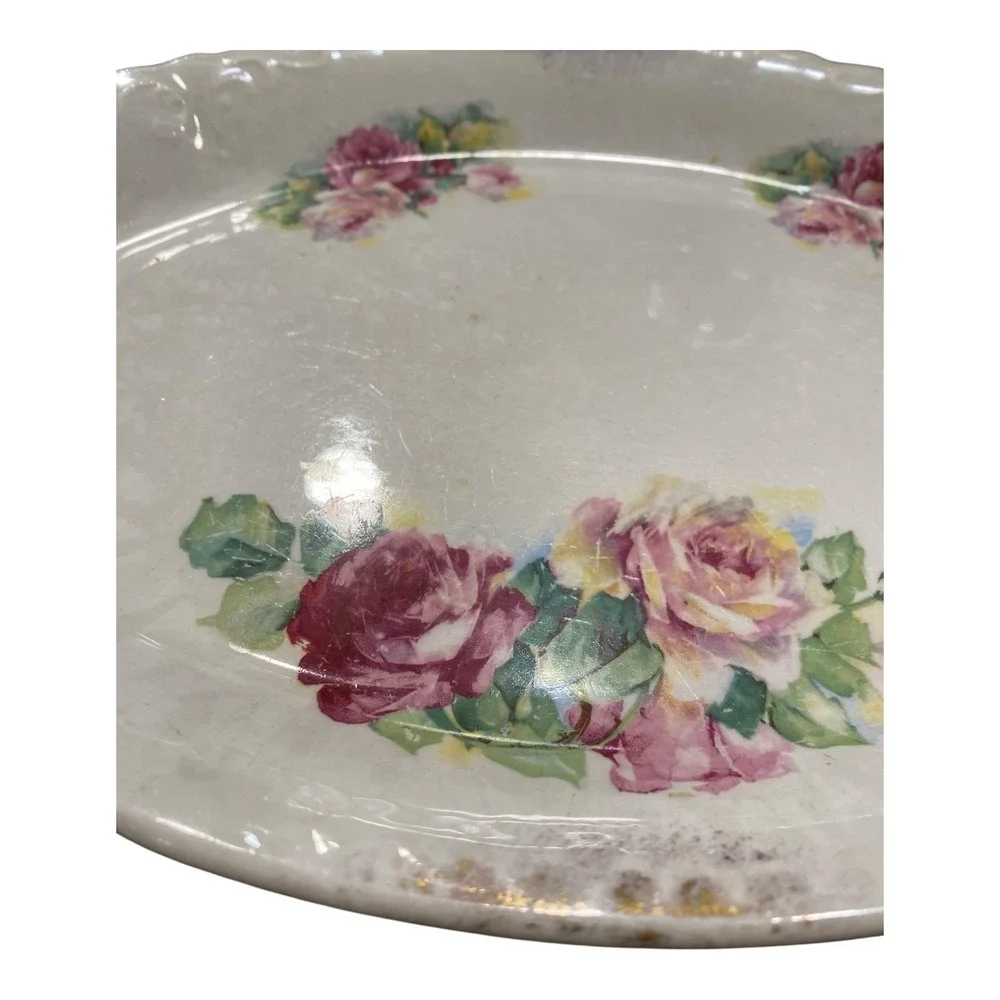 VTG Floral Porcelain Serving Platter‎ Tray Plate Naomi Roses Gold Trim 1910-1930